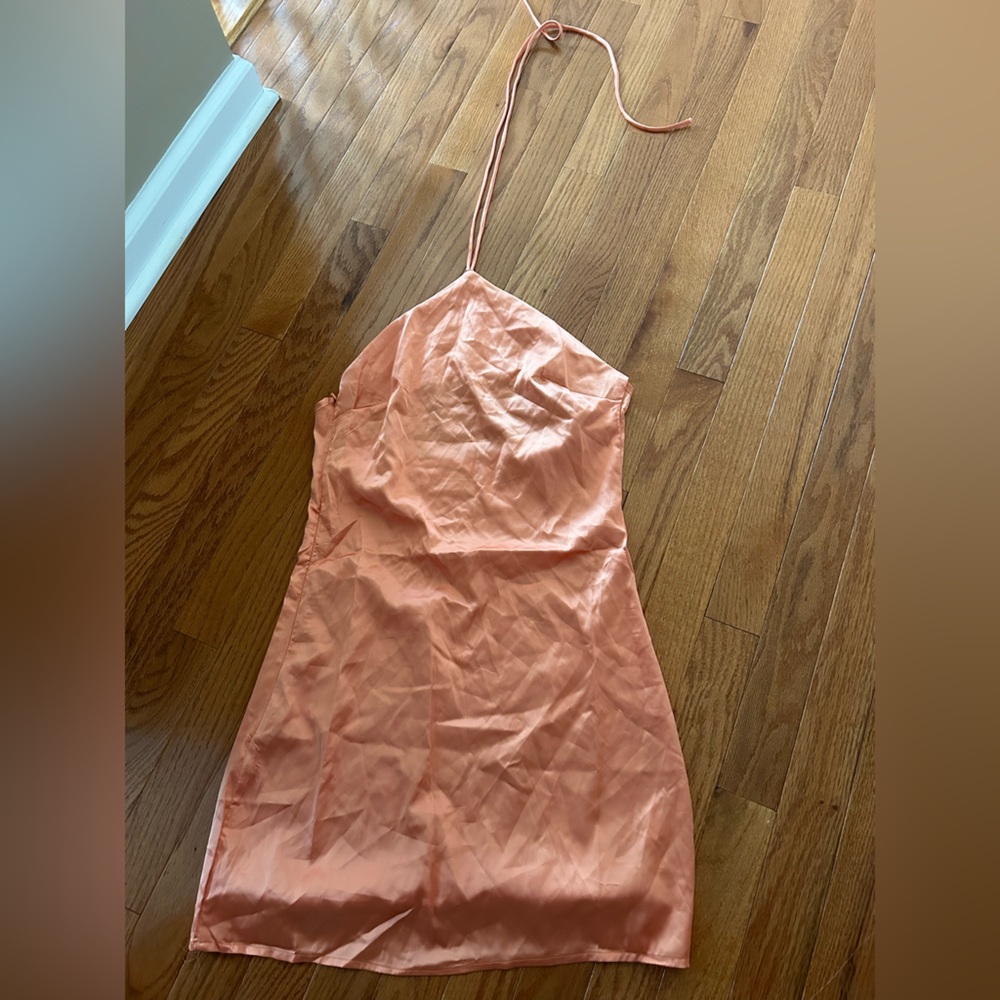 Sunset Orange Neck Halter Tie Dress